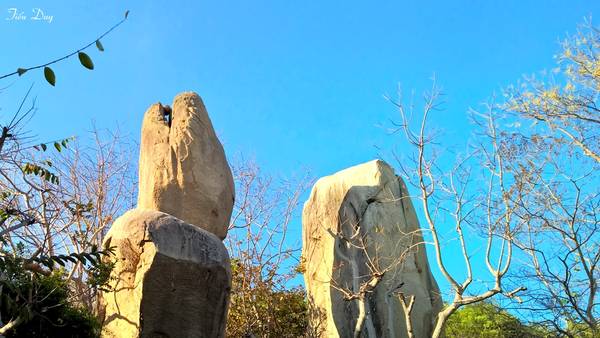 Lần bên phải Thiền viện lên núi Kỳ Vân, ở đây có nhiều tảng đá tạo những hình thù lạ mắt, như tảng đá hình đầu rắn, cá heo, voi, rùa, chim phượng hoàng...  Ảnh: Tiểu Duy