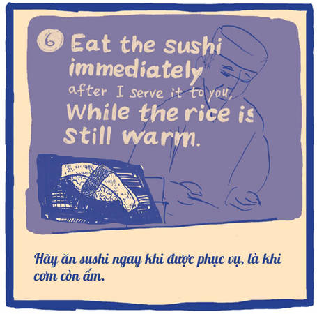 Phục vụ sushi từng phần tại quán sushi Tokyo