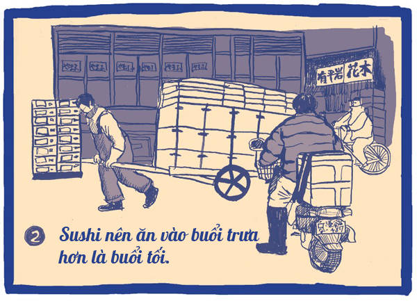 Sushi là món ăn nhiều cơm nên rất no bụng, vì thế thời điểm thích hợp nhất nên ăn sushi là vào buổi trưa. Nhà hàng vẫn bán sushi vào buổi tối nhưng giảm một nửa lượng cơm trong khẩu phần sushi.
