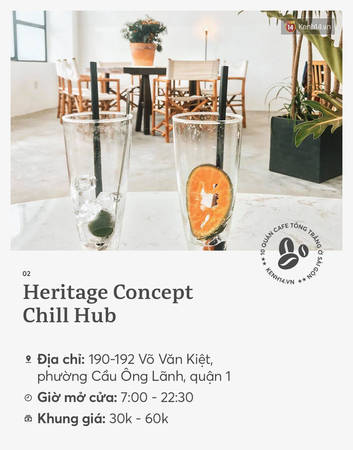 Heritage Concept Chill Hub quán cà phê tông trắng Sài Gòn