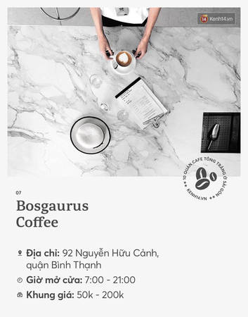 Bosgaurus Coffee quán cà phê tông trắng Sài Gòn