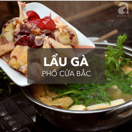 Lẩu gà dấm bỗng dễ ăn kèm rau muống ngải cứu tại quán lẩu Hà Nội
