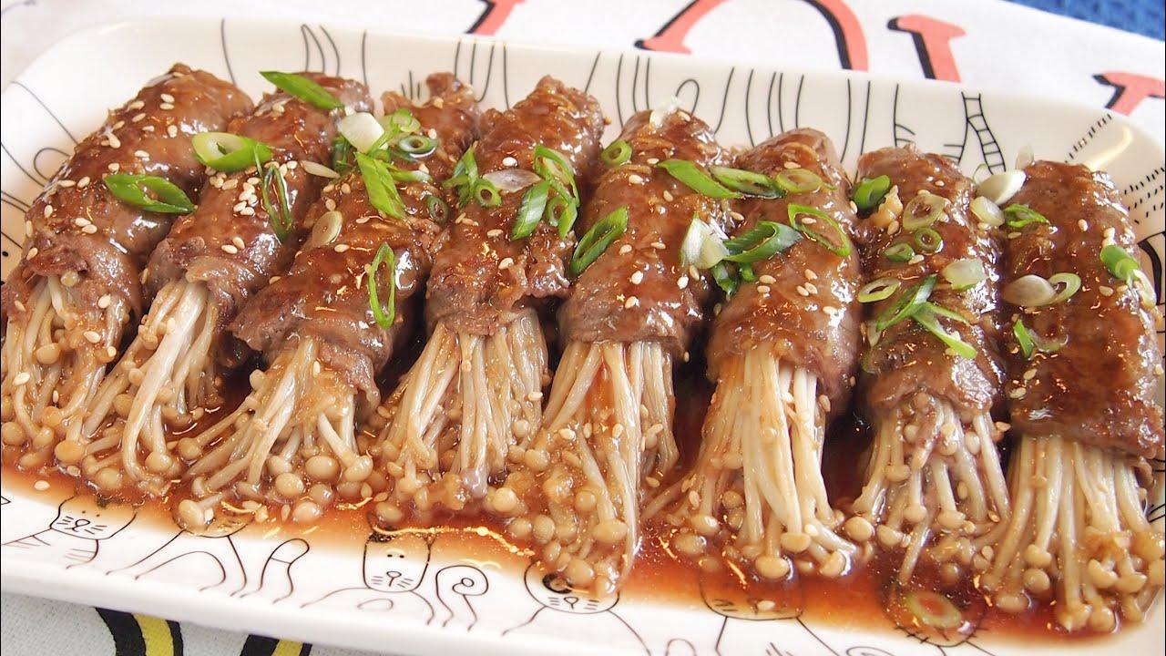 Bò cuộn nấm kim châm ngon như nhà hàng Bò cuộn nấm kim châm ngon như nhà hàng