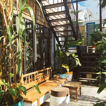 Khoảng vườn nhỏ xinh xắn ngay dưới nhà khi du lịch Côn Đảo