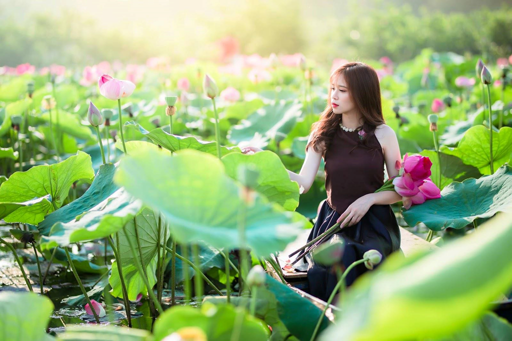 Đầm sen Bát Tràng có nhiều chỗ gửi xe, bạn có thể vô tư vui chơi mà không cần lo lắng về sự an toàn và giá cả. Tuy nhiên, bạn nên chuẩn bị đồ đạc và trang phục trước bởi ở đây chưa có dịch vụ cho thuê. Sự chuẩn bị chu đáo sẽ khiến bạn có một buổi chụp hình vui vẻ và thoải mái. Đây sẽ là lựa chọn hợp lý cho các bạn muốn trải nghiệm ngoại thành. Vé vào cổng dao động khoảng 30.000 đồng/người. Ảnh: tinhkhoi.
