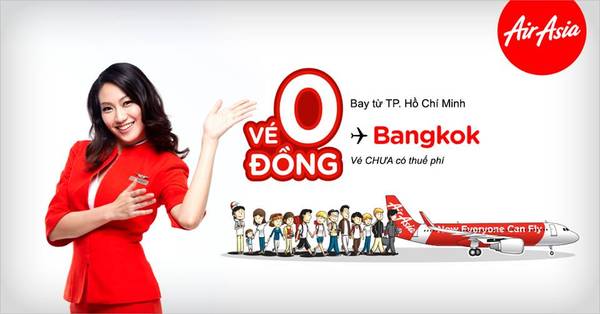 Cùng AirAsia bay từ thành phố Hồ Chí Minh đến Bangkok với vé 0 đồng
