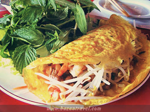 Bánh xèo hải sản giòn rụm tại đảo Bình Ba