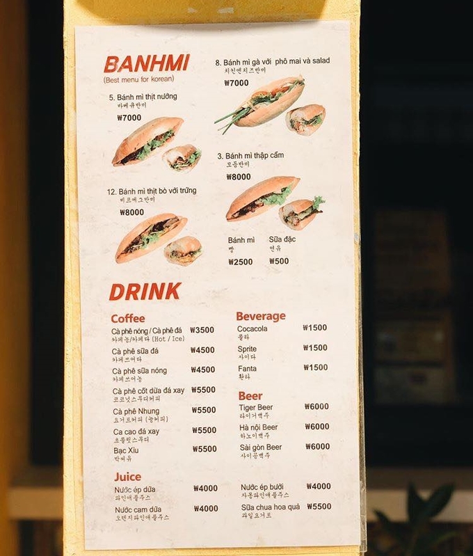 Giá bánh mì Phượng Hàn Quốc từ 140.000 đồng kèm đồ uống
