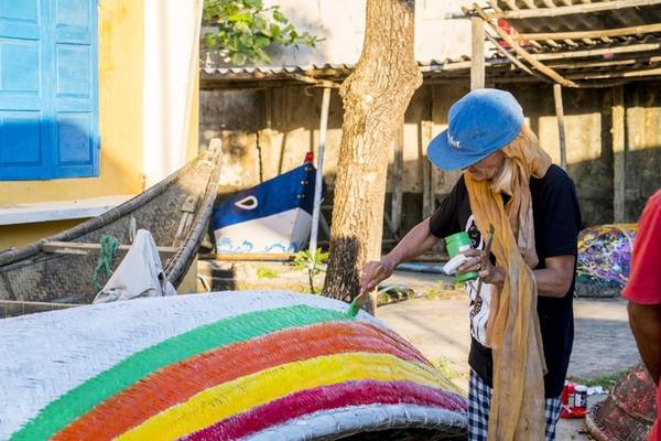 Thuyền thúng được sắp đặt tại các điểm đến Tam Thanh