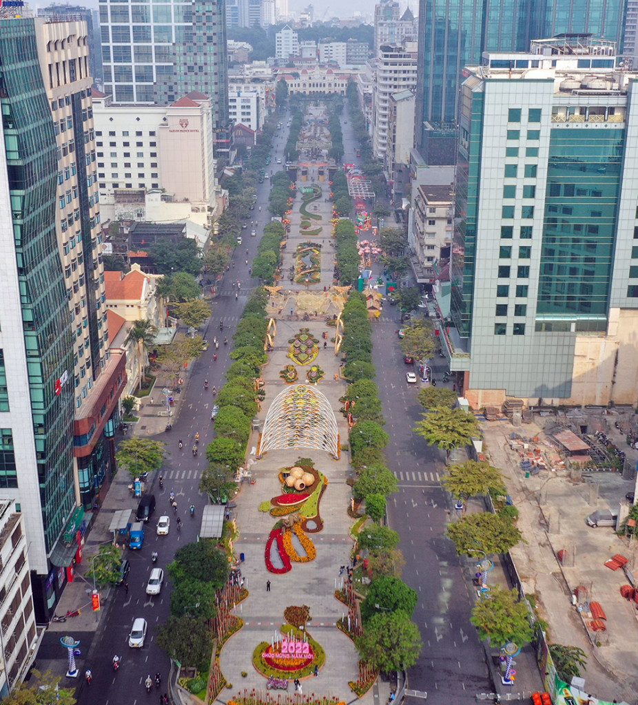 Đường hoa Nguyễn Huệ Tết 2022. Ảnh: 24h
