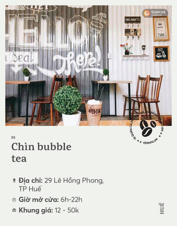 Quán cà phê xinh Chìn bubble tea ở Huế