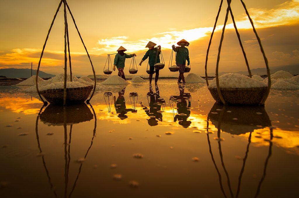 Khoảnh khắc bình yên tại cánh đồng muối Hòn Khói