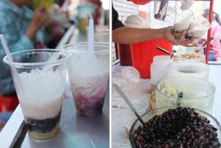 Một ly chè ba màu hay sương sa hạt lựu là cách để bạn cảm nhận tất cả vị ngon của xe chè này