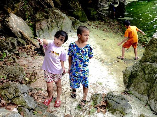 Con tàu rời đi, hòn đảo và vịnh nước xanh trở nên yên tĩnh lạ thường. Bà nội bọn trẻ nhà tôi mắc võng nghỉ ngơi dưới bóng cây. Các em trai sửa soạn đồ nghề câu cá, chuẩn bị nhóm lửa nấu bữa trưa. Tôi dẫn các con khám phá hòn đảo.