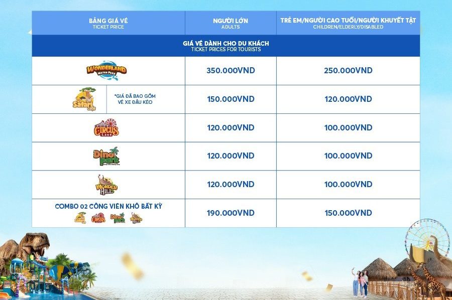 Bảng giá cập nhật mới nhất tại Circus Land Phan Thiết