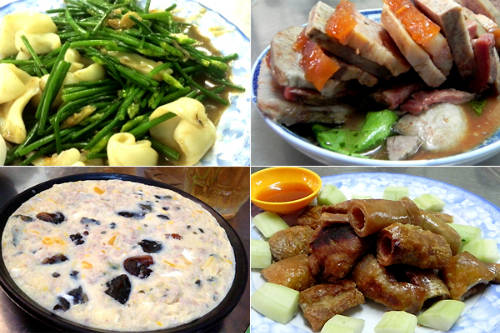 Trứng ba màu, thú linh chiên giòn, bông hẹ xào mực... là những món ăn truyền thống ở tiệm Truyền Ký.