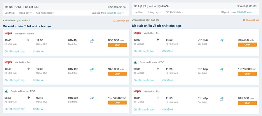 Bảng giá vé máy bay Đà Lạt từ Hà Nội Bảng giá vé máy bay Đà Lạt từ Hà Nội