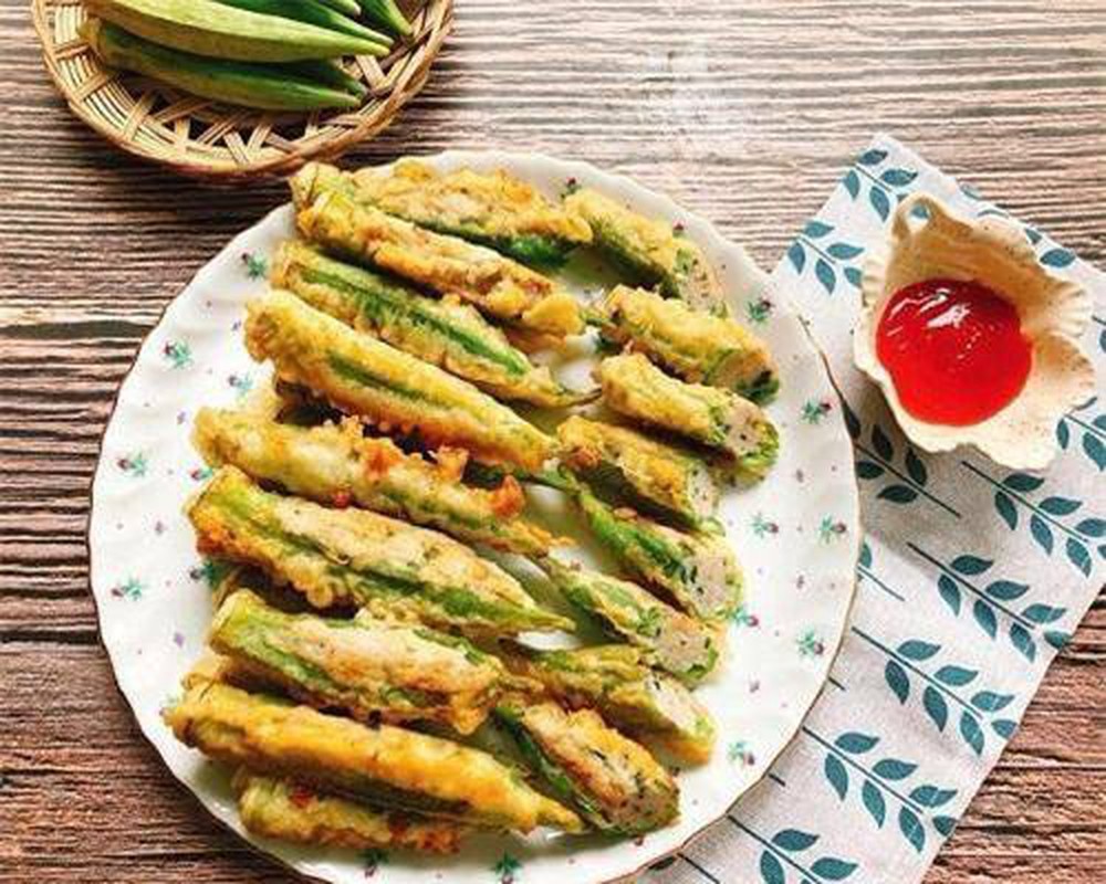 Đậu bắp nhồi thịt chiên mỡ hành hoàn thiện
