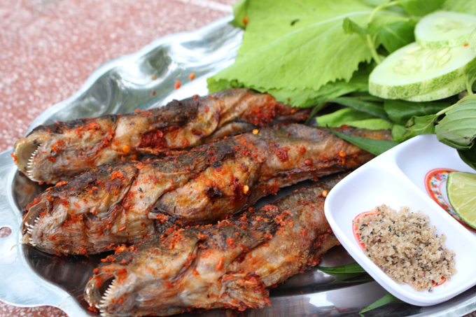 Cá thòi lòi nướng muối ớt ghi điểm nhờ thịt dai, thơm ngọt. Ảnh: Thư Kỳ.