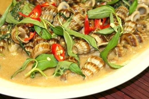 Ốc len xào dừa món ăn ngày mưa
