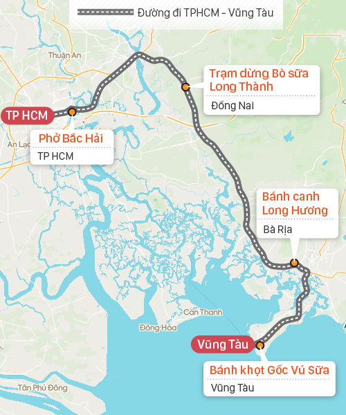 Gợi ý điểm dừng chân trên cung đường Sài Gòn - Vũng Tàu. Đồ họa: Tạ Lư.