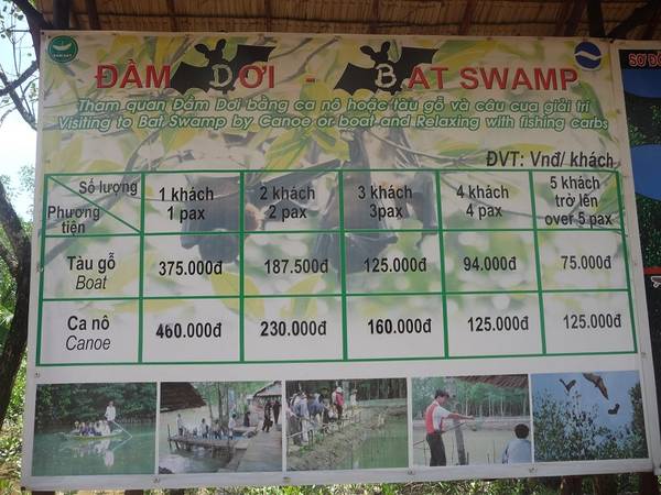 Bảng phí tham quan Rừng Vàm Sát