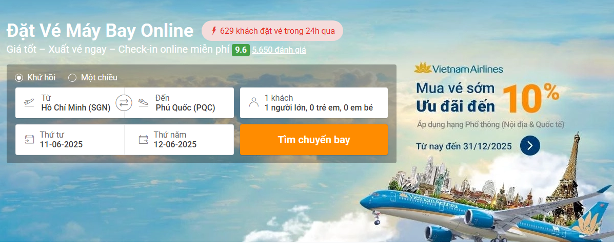 Di chuyển đến Phú Quốc bằng máy bay thuận tiện