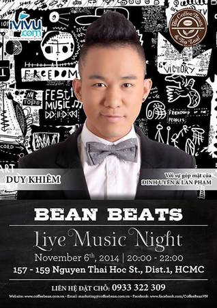 Du lịch Sài Gòn - Bean Beats sẽ diễn ra lúc 20 giờ ngày 6/11/2014.