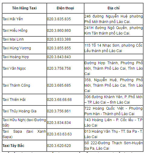 Một số hãng taxi uy tín khi đi du lịch Sapa tự túc