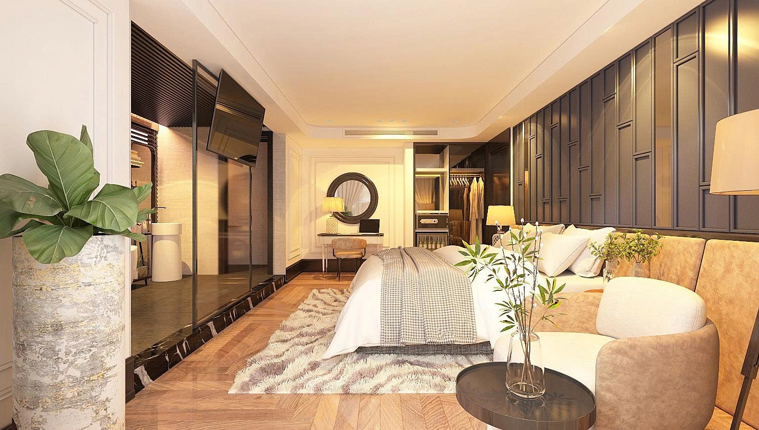 Phòng nghỉ sang trọng trong cabin du thuyền Hạ Long
