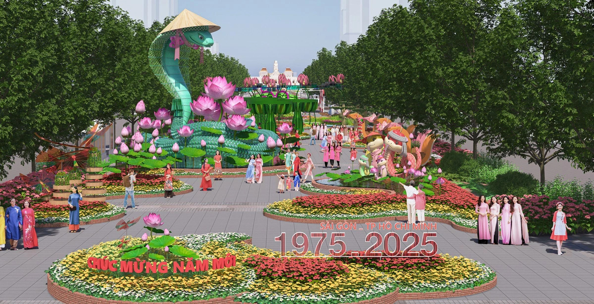 Ngắm nhìn phối cảnh rực rỡ của đường hoa Nguyễn Huệ Tết Ất Tỵ 2025