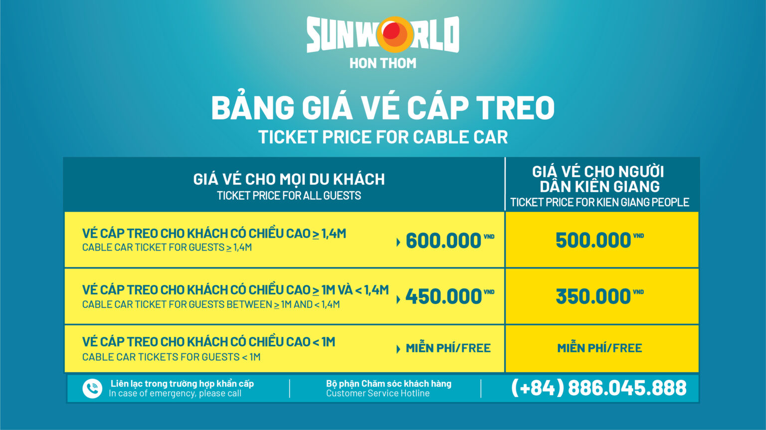 Bảng giá vé cáp treo Hòn Thơm từ ga An Thới Phú Quốc