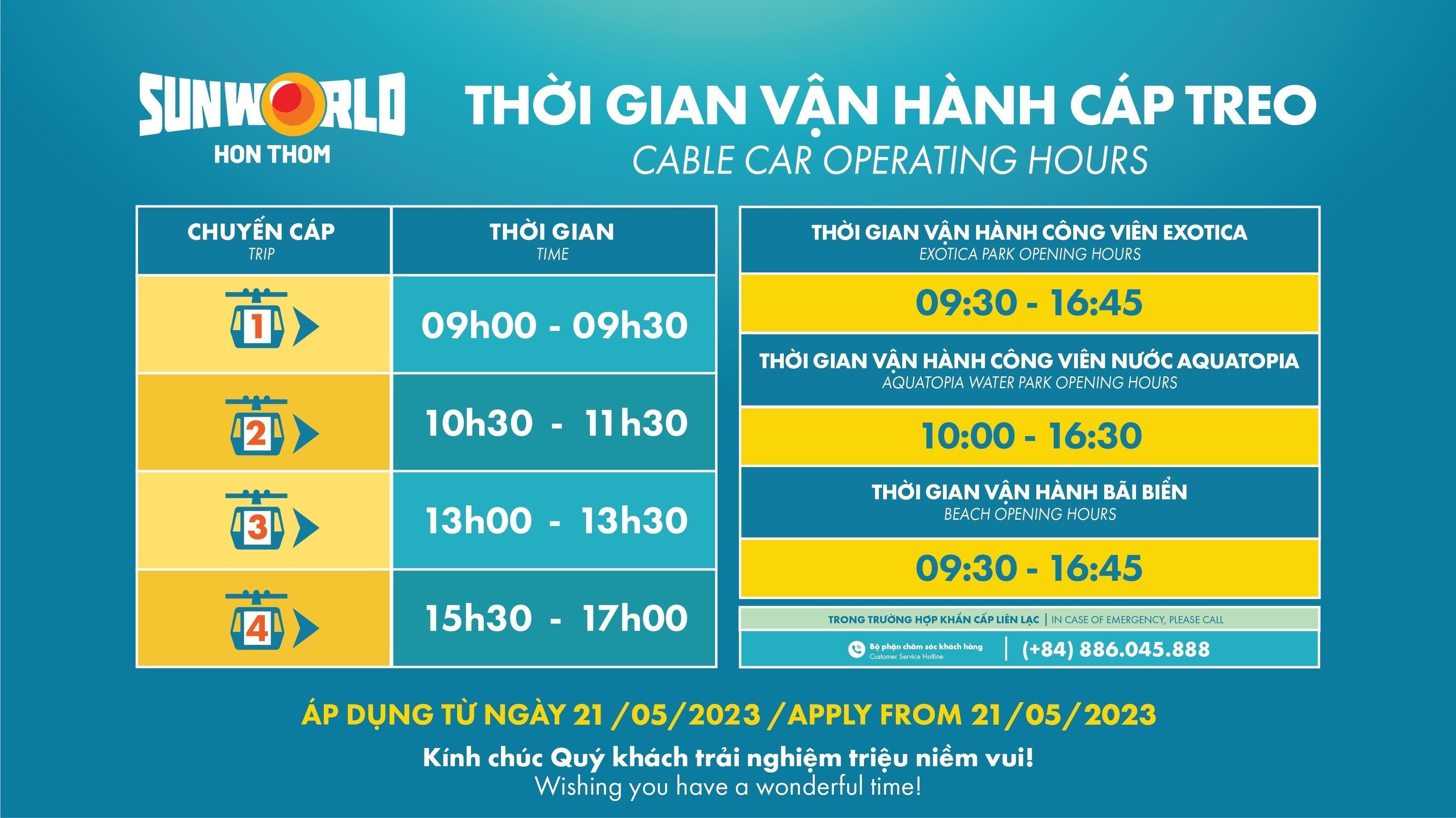Bảng giờ hoạt động cáp treo Hòn Thơm tại ga An Thới Phú Quốc