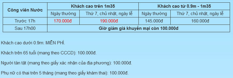 Gié vé trọn gói công viên nước.
