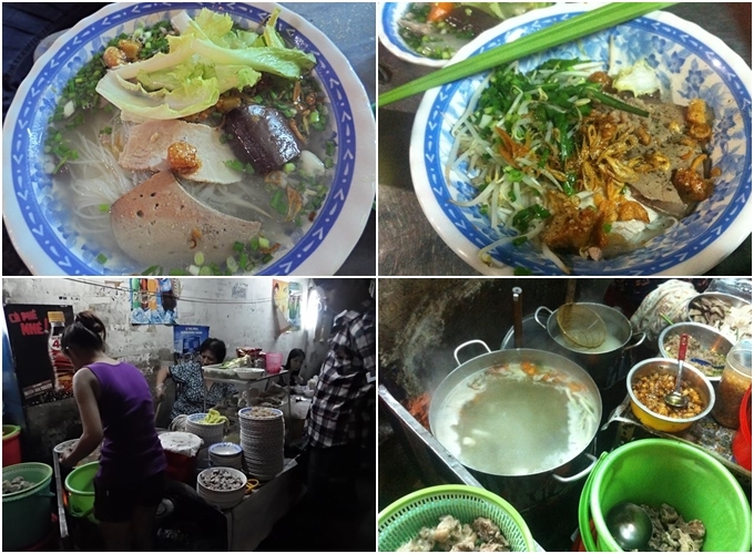 Hủ tiếu lòng - đường Đinh Tiên Hoàng, quận Bình Thạnh (19h - 24h)  Gần tiệm cơm tấm ma, quán hủ tiếu bình dân này chủ yếu phục vụ công nhân tan làm muộn và khách quen, cũng thu hút không ít sinh viên hay dân đi chơi đêm ở Sài Gòn. Điểm nhấn của tô hủ tiếu nằm ở món lòng được làm sạch sẽ, không hôi, vừa béo vừa dai sần sật nhai vui miệng. Giá cả thì khá mềm, tầm 22.000 - 28.000 đồng là đủ giúp bạn đẩy lùi cơn đói khó chịu ban đêm.
