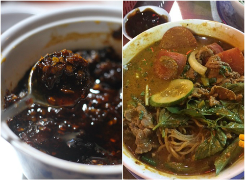 Sa tế thêm nghệ và hủ tiếu có cà chua tại quán phở hủ tiếu Sài Gòn.