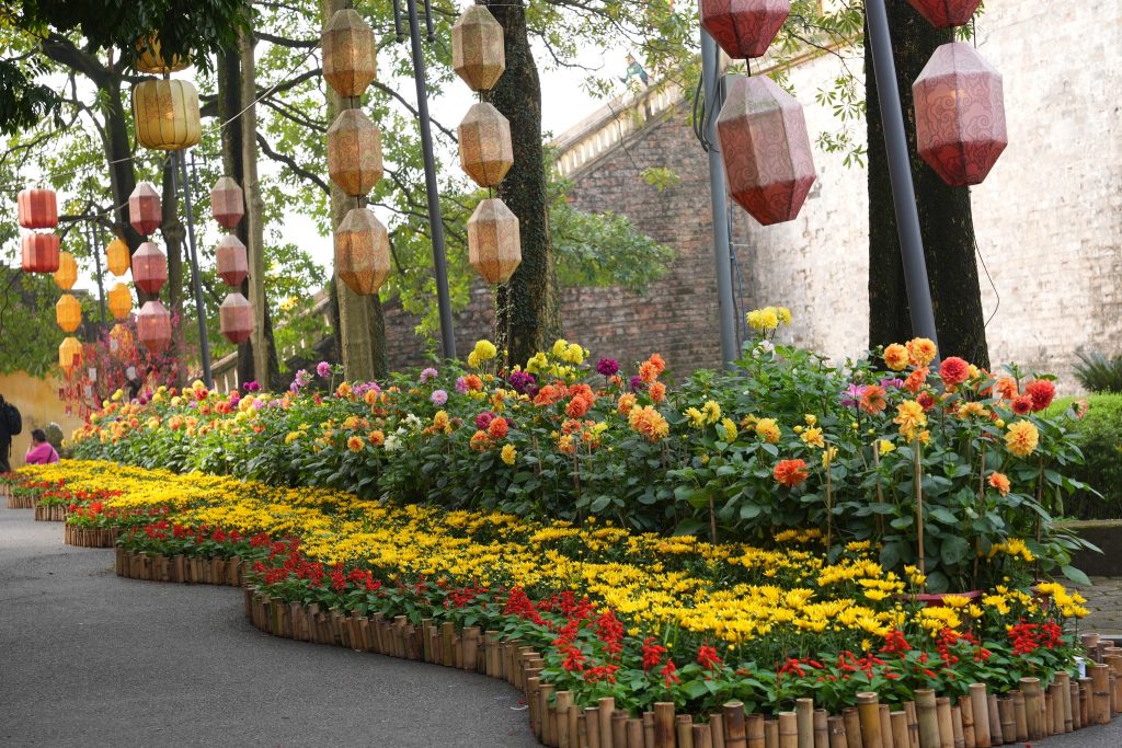 Du khách tham quan hoàng thành dịp xuân về