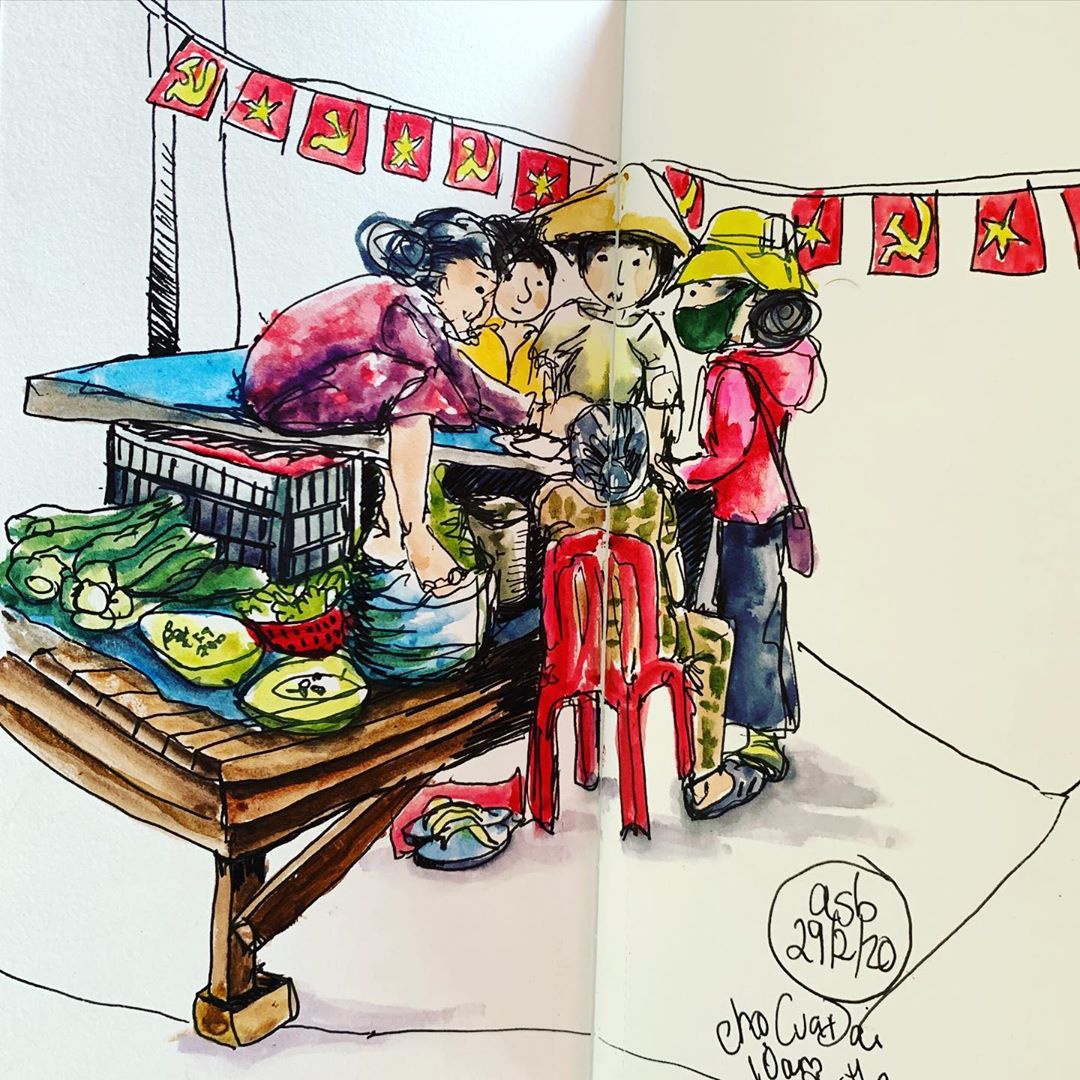Hội An ký họa bắt nguồn từ việc chụp ảnh chợ và người bán hàng