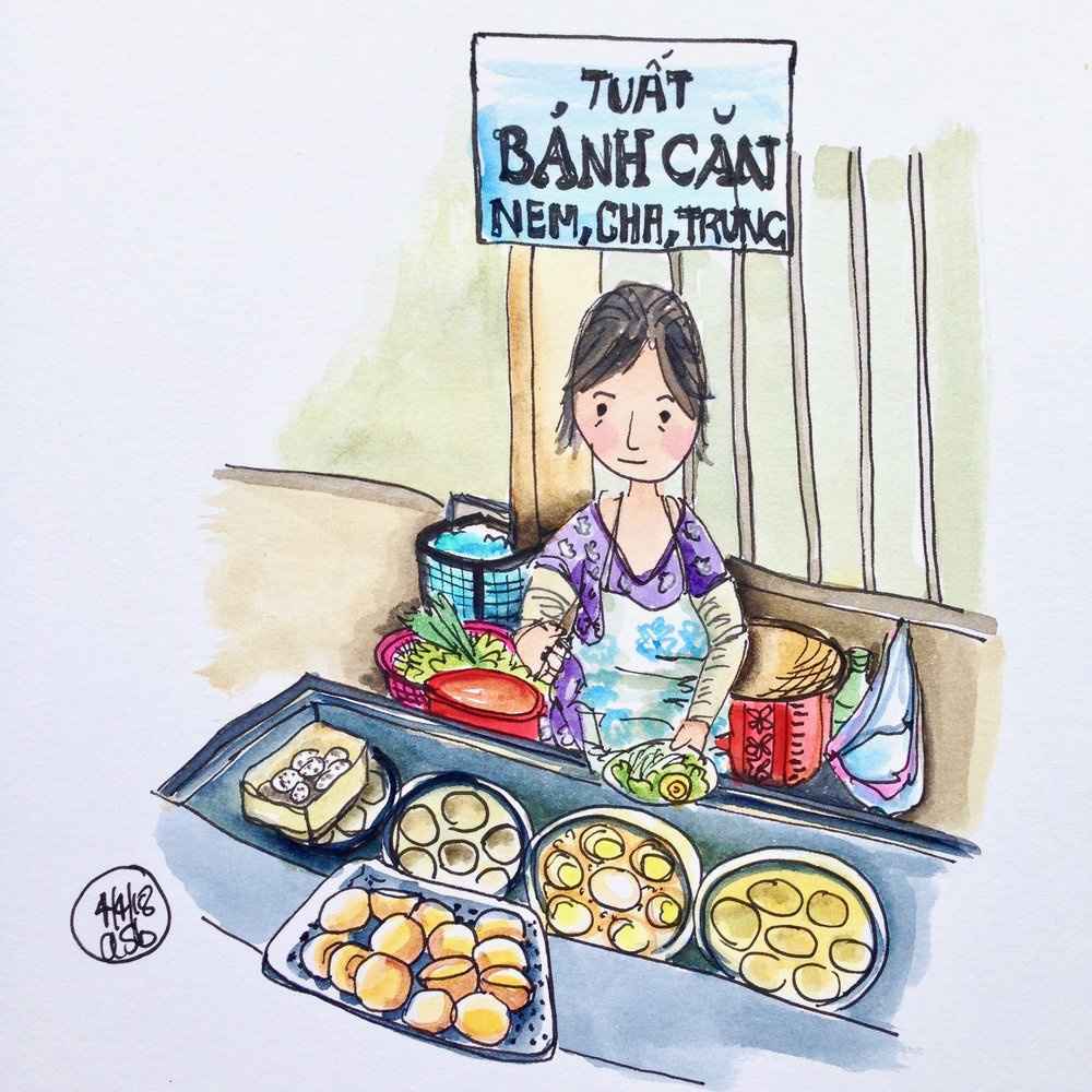 Hội An ký họa người bán bánh căn cô Tuất