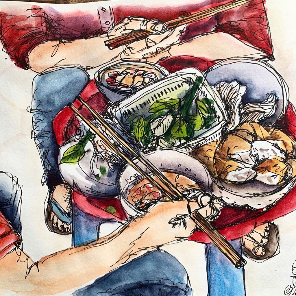 Hội An ký họa món bún đậu mắm tôm