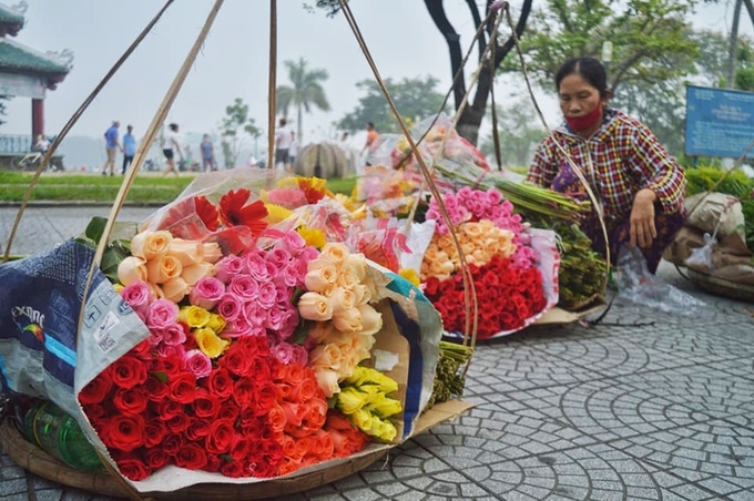 Sắc hoa Huế với các gánh hoa hồng và thạch thảo