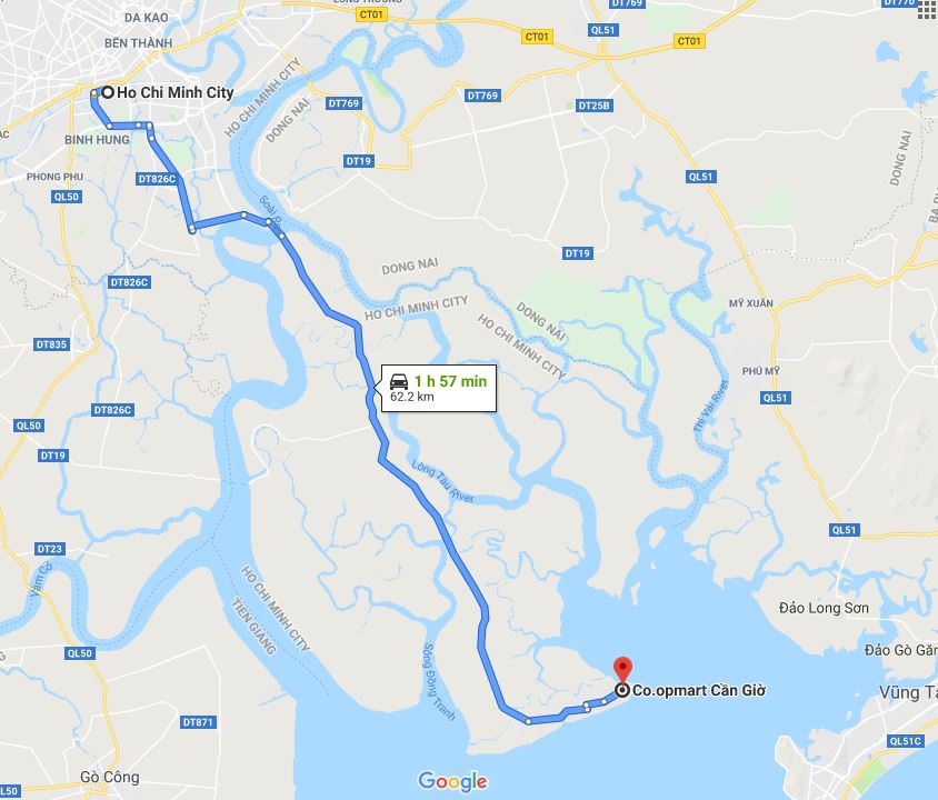 Bản đồ đường đi đảo Thạnh An Cần Giờ bằng xe máy