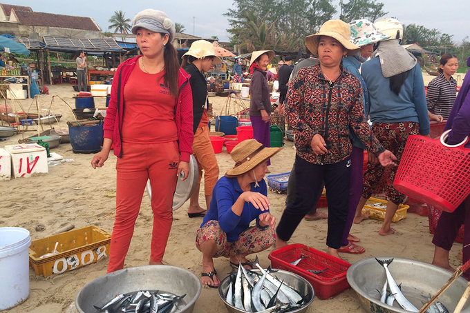 Hải sản được bày ngay trên cát biển để khách đi qua dễ thấy và lựa chọn.