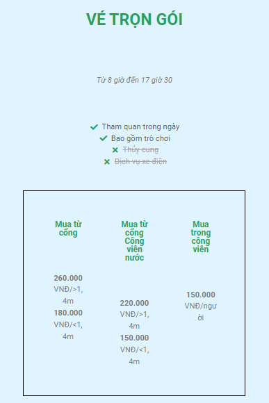 Giá vé trọn gói.