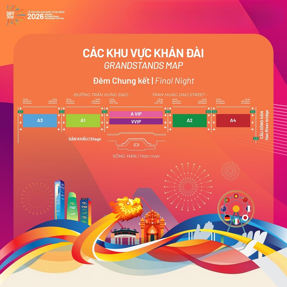 Kinh nghiệm đi Lễ hội pháo hoa Đà Nẵng xem sơ đồ khán đài