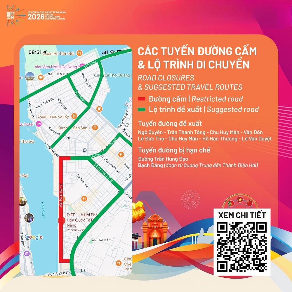 Kinh nghiệm đi Lễ hội pháo hoa Đà Nẵng xem sơ đồ phân luồng giao thông