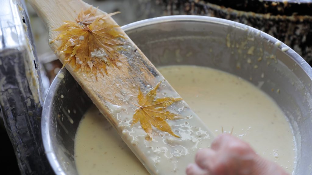 Lá phong được lăn bột tempura