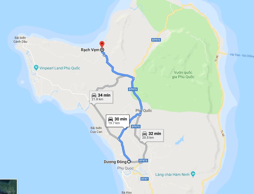 Đường đi làng chài Rạch Vẹm từ Dương Đông Đường đi làng chài Rạch Vẹm từ Dương Đông