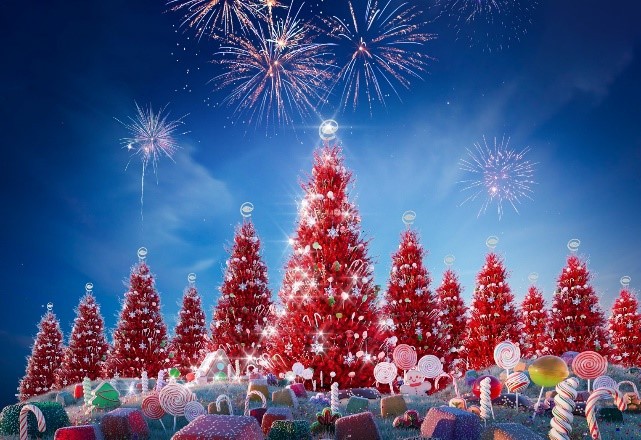 Cây thông Noel kẹo ngọt khổng lồ tại làng kẹo ngọt Ecopark