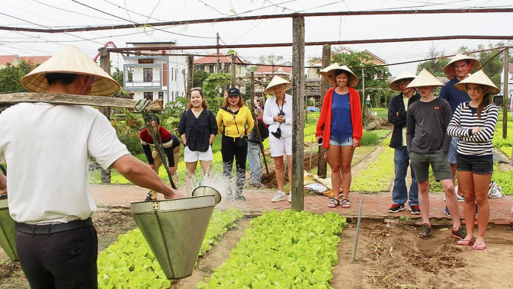 Khách tham quan làng rau Trà Quế